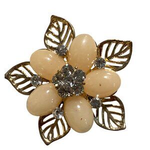 Gold-Tone Rhinestone & Enamel Floral Vintage Brooch Pin